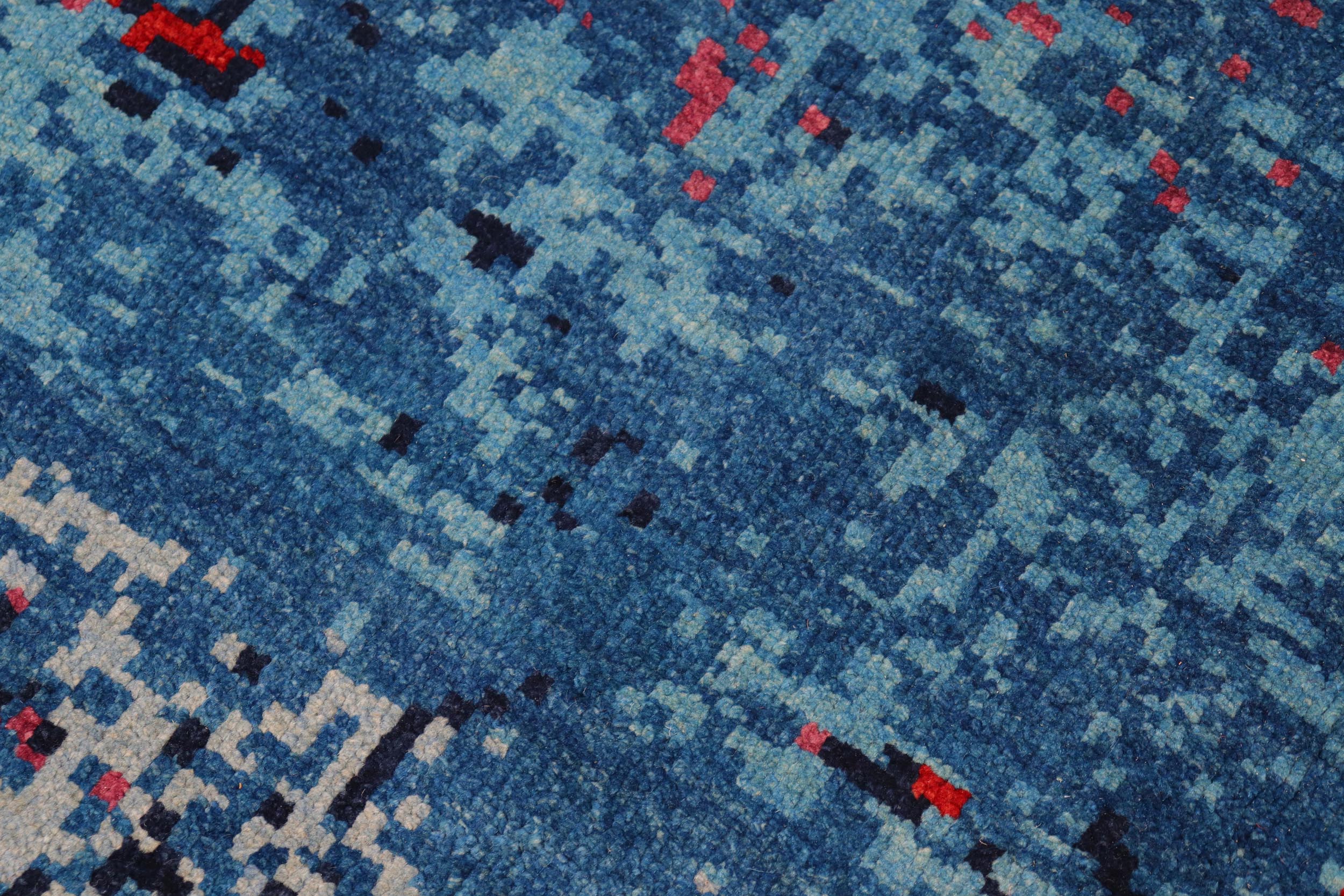 handmade Modern Kafkaz Blue Red Hand Knotted RECTANGLE 100% WOOL area rug 8' x 10'