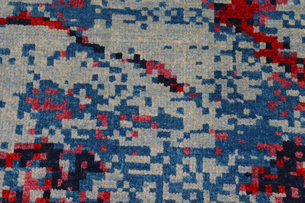 handmade Modern Kafkaz Blue Red Hand Knotted RECTANGLE 100% WOOL area rug 8X10