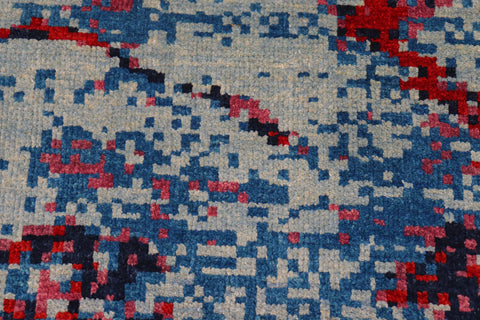 handmade Modern Kafkaz Blue Red Hand Knotted RECTANGLE 100% WOOL area rug 8' x 10'