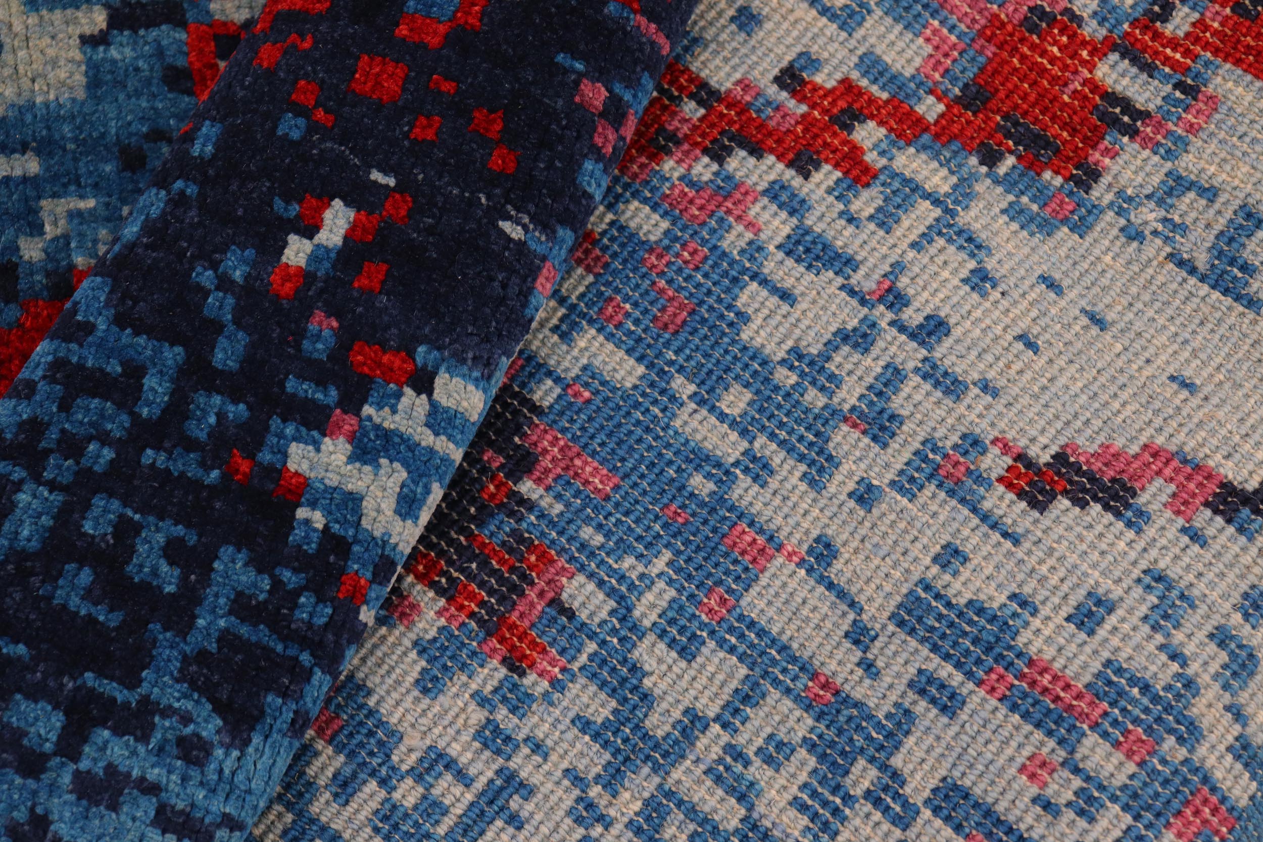 handmade Modern Kafkaz Blue Red Hand Knotted RECTANGLE 100% WOOL area rug 8' x 10'