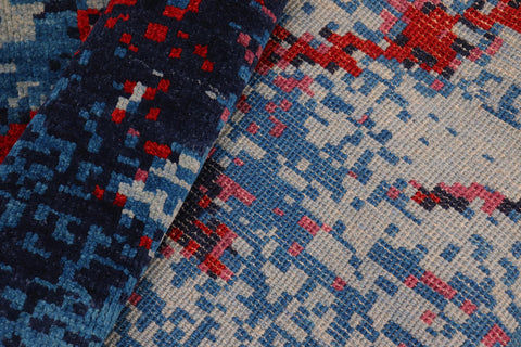 handmade Modern Kafkaz Blue Red Hand Knotted RECTANGLE 100% WOOL area rug 8' x 10'