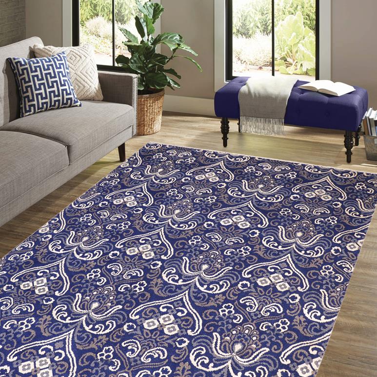 handmade Modern Kafkaz Blue Ivory Hand Knotted RECTANGLE WOOL&VISCOU area rug 8X10