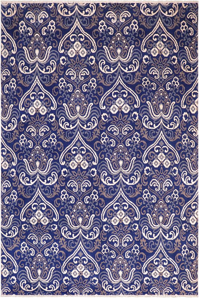 handmade Modern Kafkaz Blue Ivory Hand Knotted RECTANGLE WOOL&VISCOU area rug 8X10