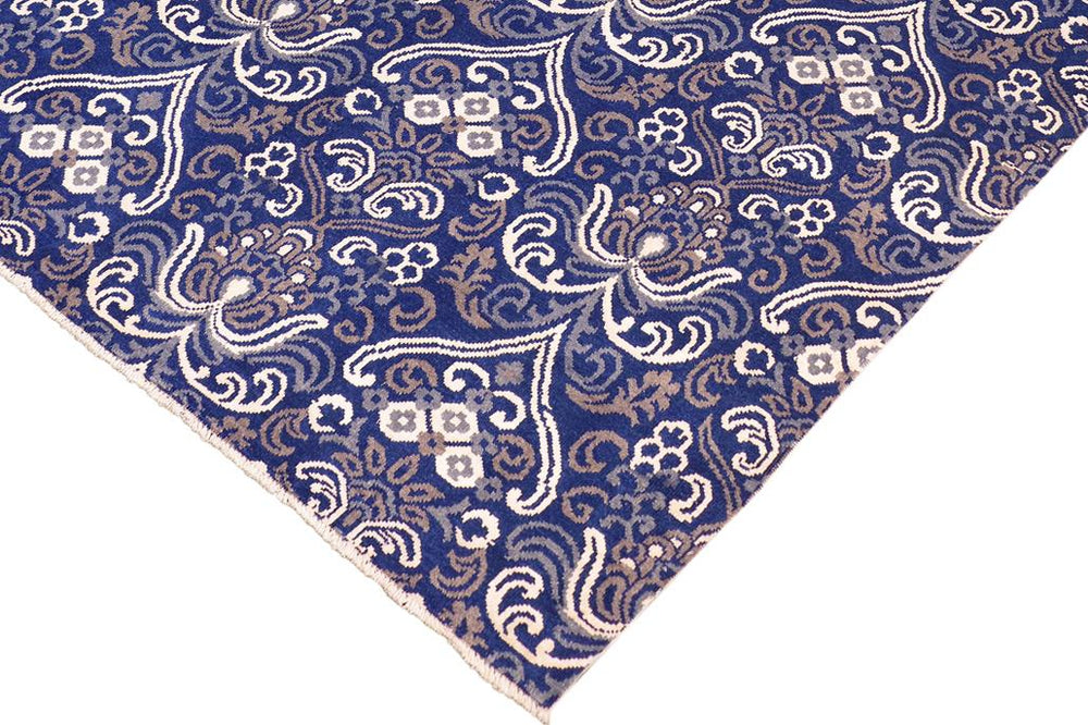 handmade Modern Kafkaz Blue Ivory Hand Knotted RECTANGLE WOOL&VISCOU area rug 8X10