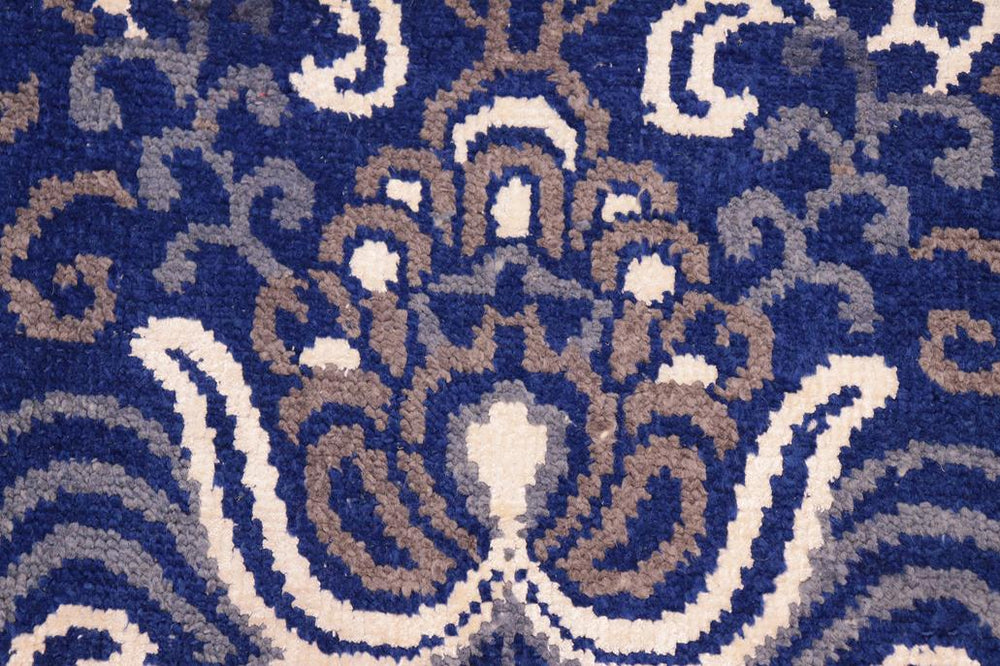 handmade Modern Kafkaz Blue Ivory Hand Knotted RECTANGLE WOOL&VISCOU area rug 8X10