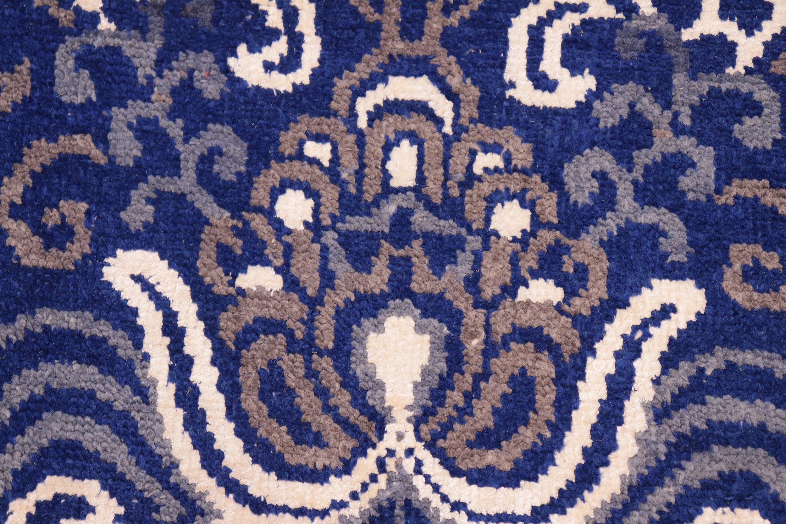 handmade Modern Kafkaz Blue Ivory Hand Knotted RECTANGLE WOOL&VISCOU area rug 8' x 10'