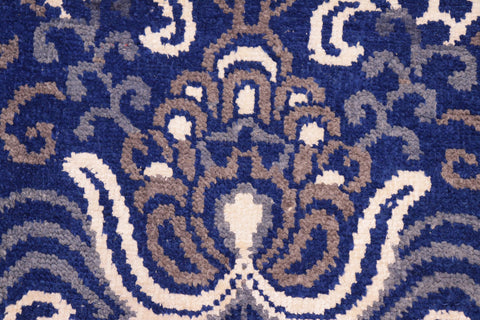 handmade Modern Kafkaz Blue Ivory Hand Knotted RECTANGLE WOOL&VISCOU area rug 8' x 10'