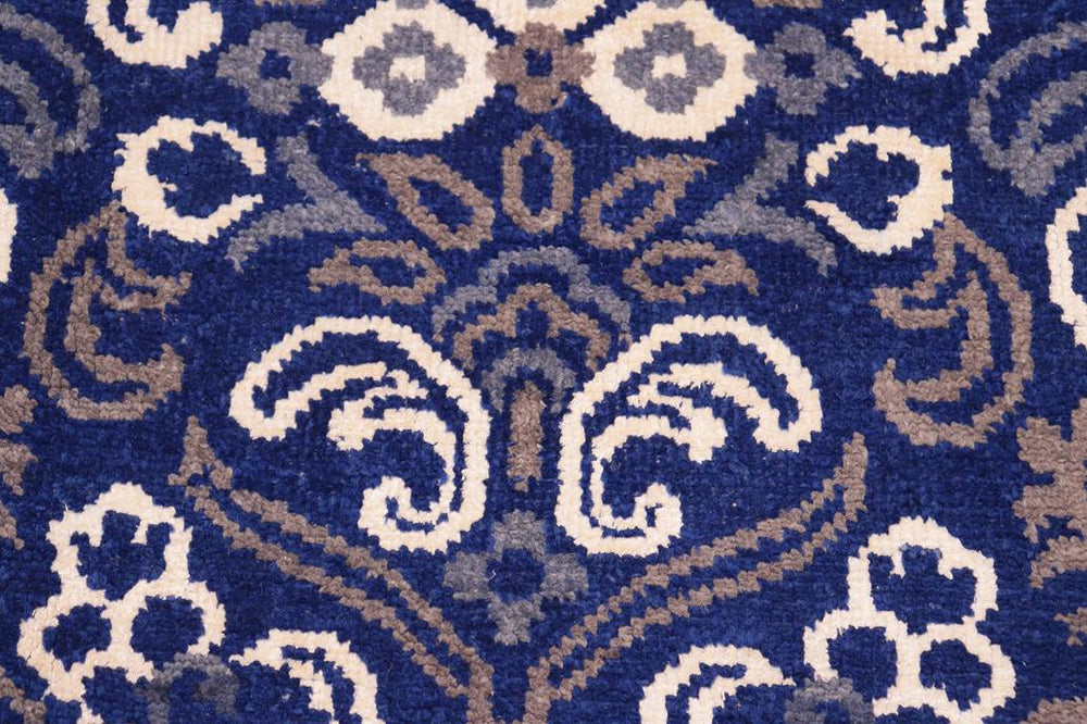 handmade Modern Kafkaz Blue Ivory Hand Knotted RECTANGLE WOOL&VISCOU area rug 8X10