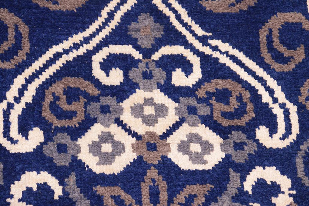 handmade Modern Kafkaz Blue Ivory Hand Knotted RECTANGLE WOOL&VISCOU area rug 8X10