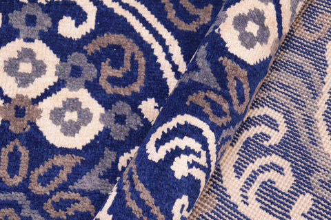 handmade Modern Kafkaz Blue Ivory Hand Knotted RECTANGLE WOOL&VISCOU area rug 8' x 10'