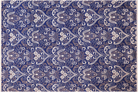 handmade Modern Kafkaz Blue Ivory Hand Knotted RECTANGLE WOOL&VISCOU area rug 8' x 10'