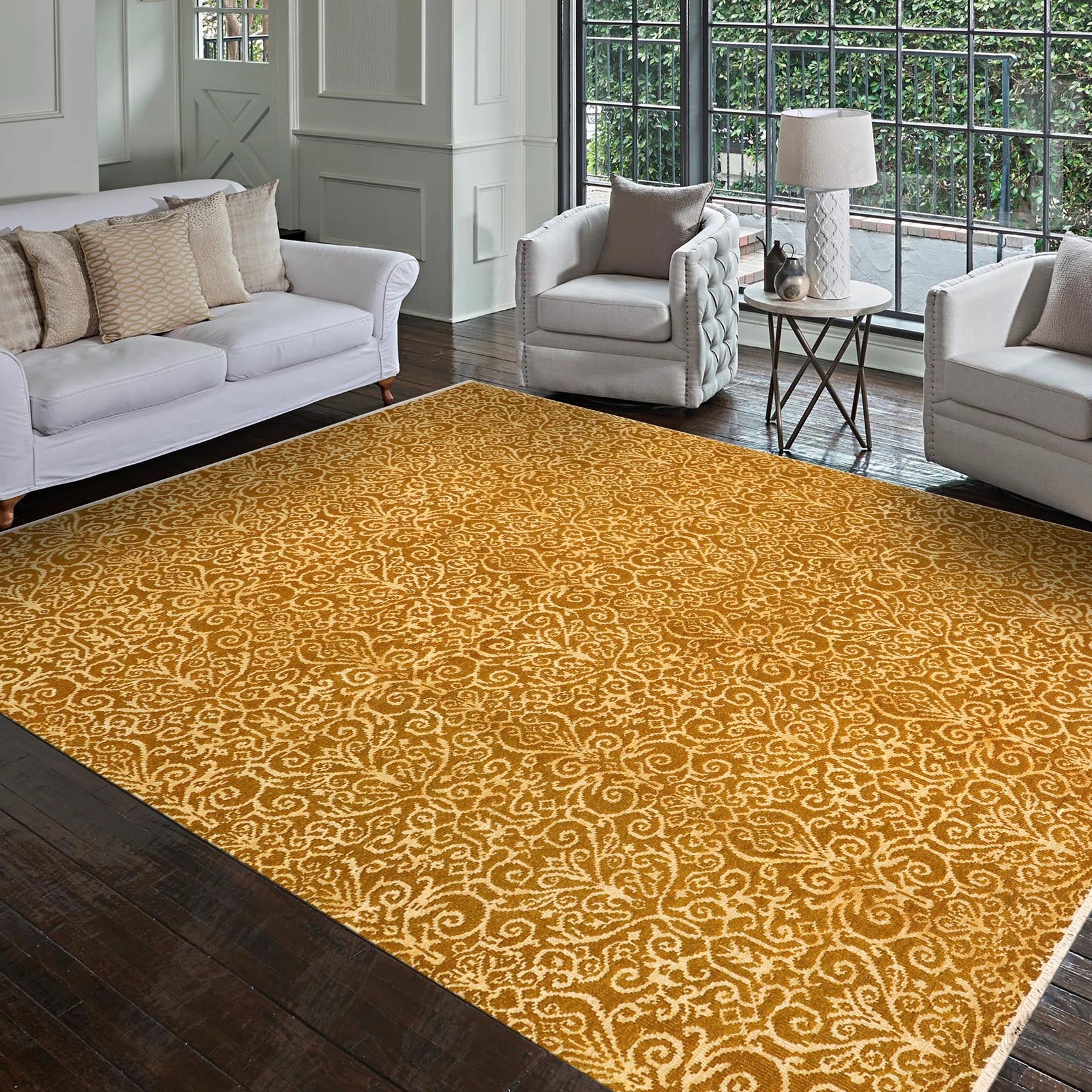 handmade Over Dyed Over Dyed Green Gold Hand Knotted RECTANGLE WOOL&SILK area rug 8' x 10'