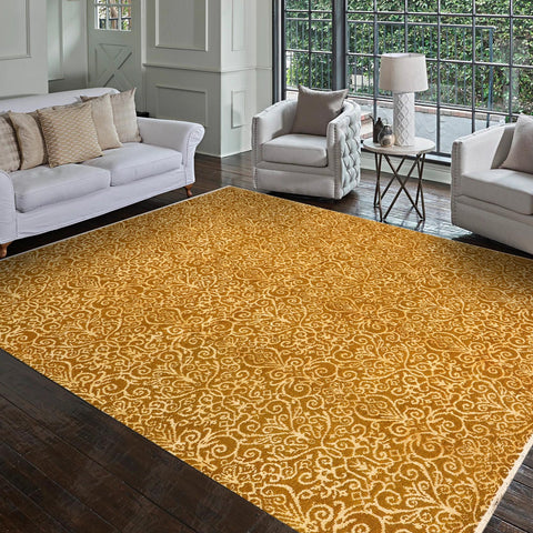 handmade Over Dyed Over Dyed Green Gold Hand Knotted RECTANGLE WOOL&SILK area rug 8' x 10'