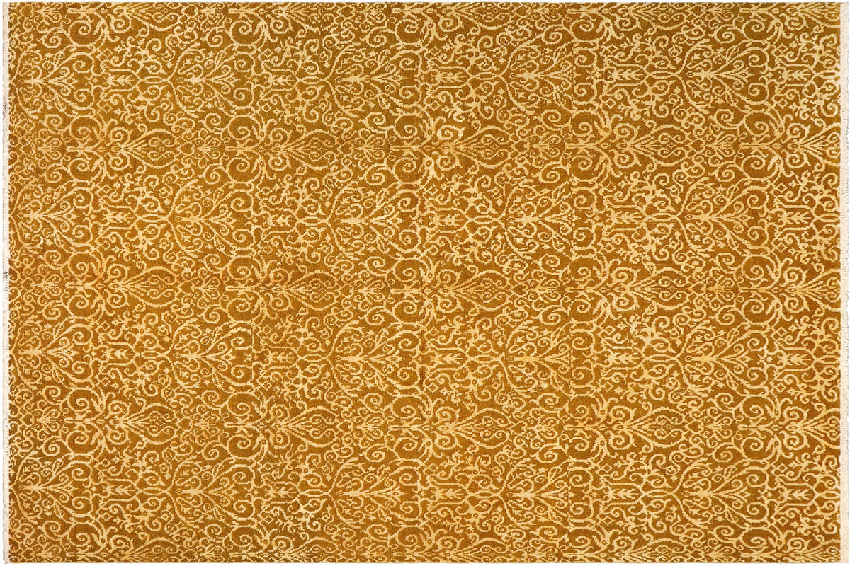 handmade Over Dyed Over Dyed Green Gold Hand Knotted RECTANGLE WOOL&SILK area rug 8' x 10'