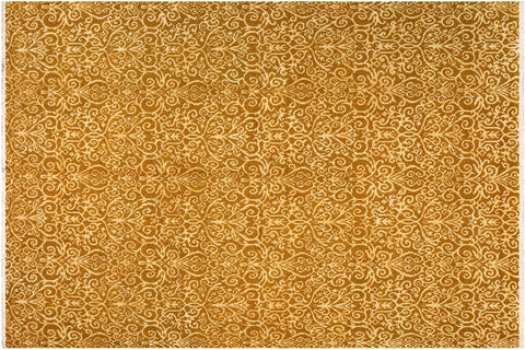 handmade Over Dyed Over Dyed Green Gold Hand Knotted RECTANGLE WOOL&SILK area rug 8' x 10'