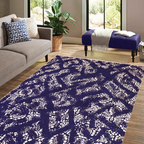 handmade Modern Abstract Blue Ivory Hand Knotted RECTANGLE WOOL&SILK area rug 8' x 10'
