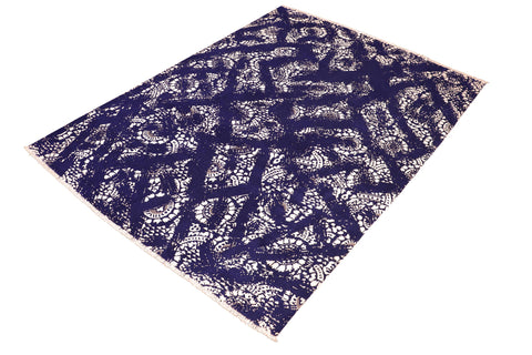 handmade Modern Abstract Blue Ivory Hand Knotted RECTANGLE WOOL&SILK area rug 8' x 10'