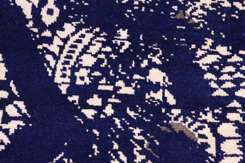 handmade Modern Abstract Blue Ivory Hand Knotted RECTANGLE WOOL&SILK area rug 8' x 10'