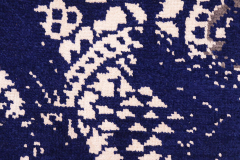 handmade Modern Abstract Blue Ivory Hand Knotted RECTANGLE WOOL&SILK area rug 8' x 10'