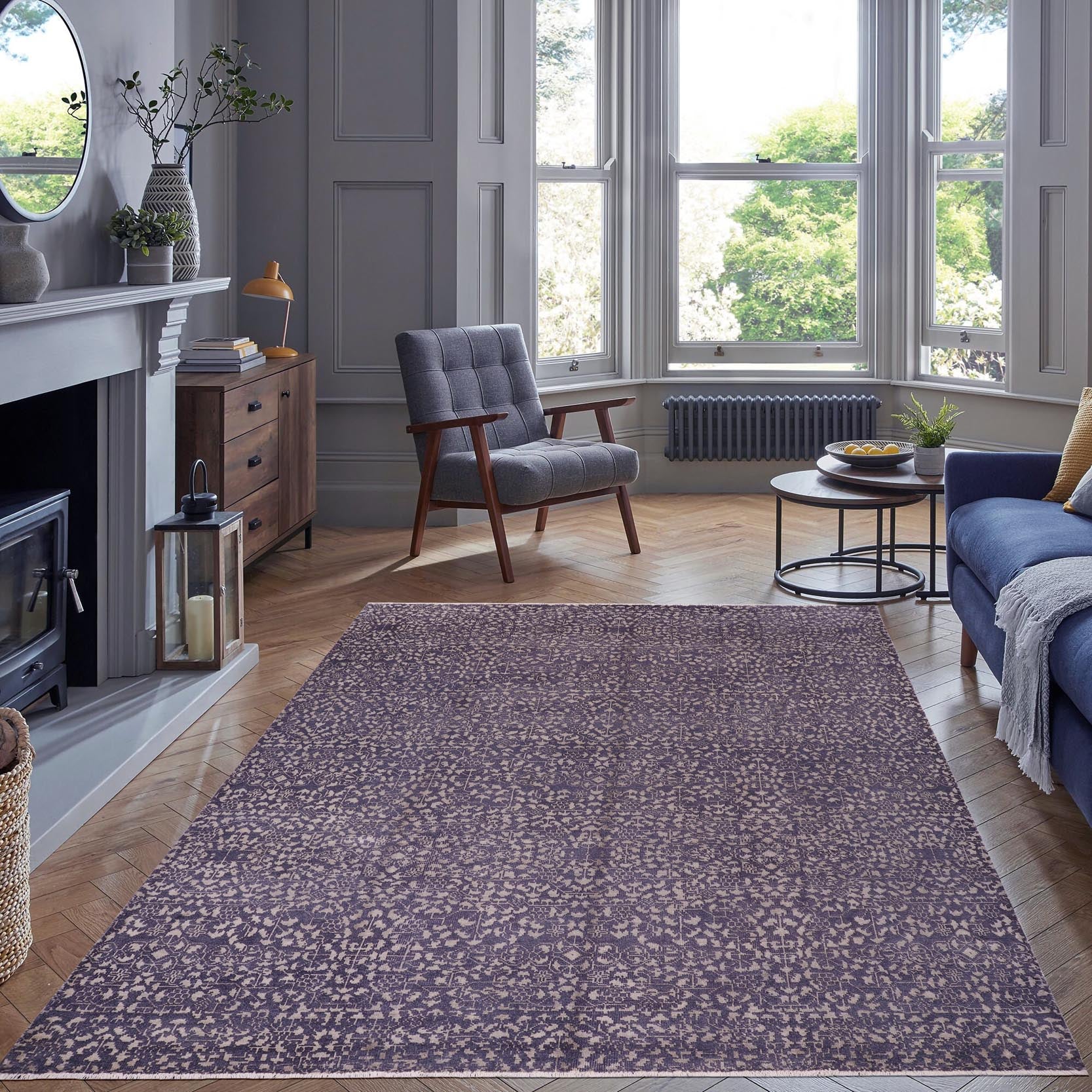 handmade Traditional Ellie Charcoal Beige Hand Knotted RECTANGLE WOOL&SILK area rug 8' x 10'