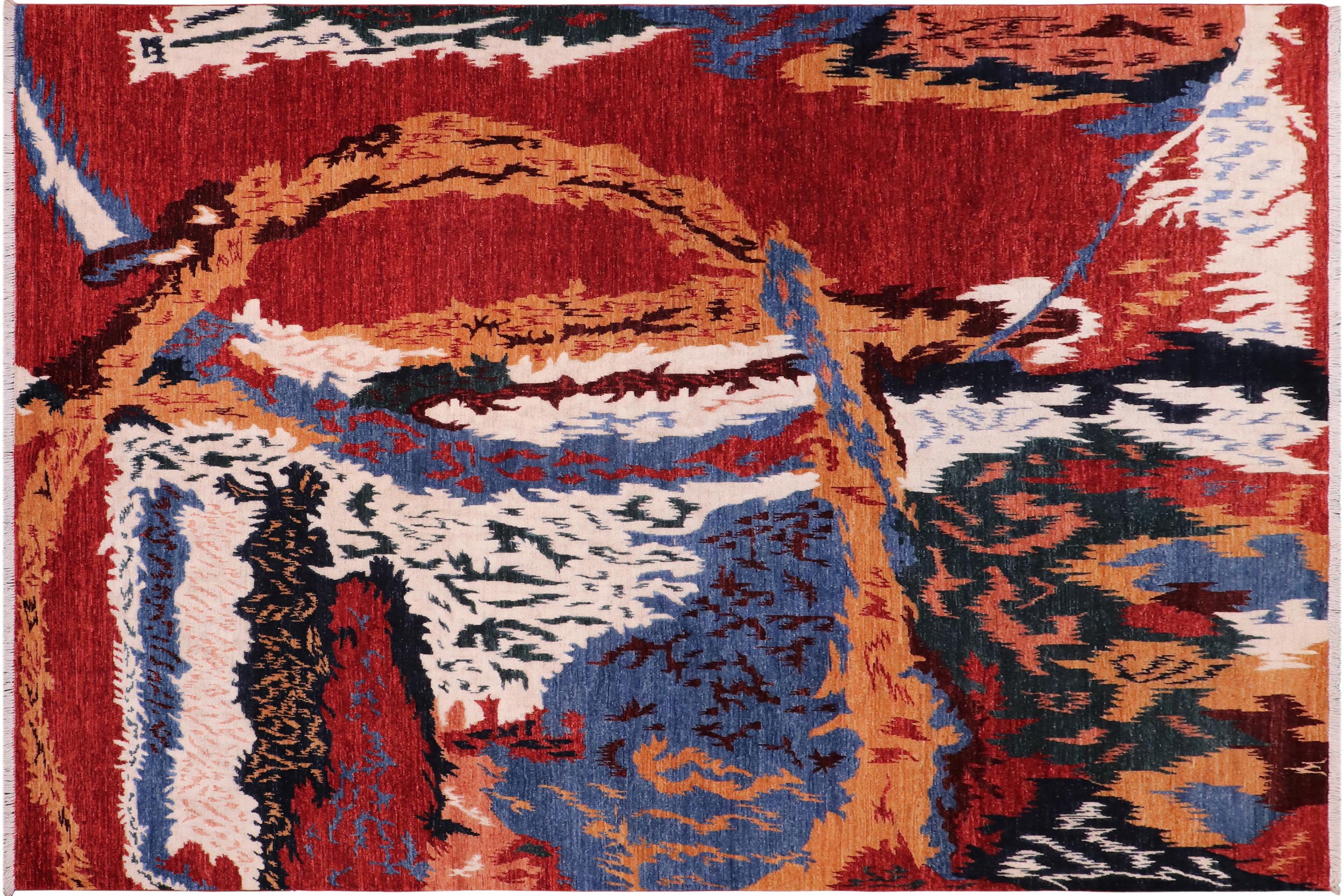 handmade Modern Abstract Red Ivory Hand Knotted RECTANGLE 100% WOOL area rug 8' x 10'
