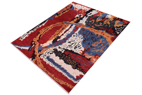 handmade Modern Abstract Red Ivory Hand Knotted RECTANGLE 100% WOOL area rug 8' x 10'