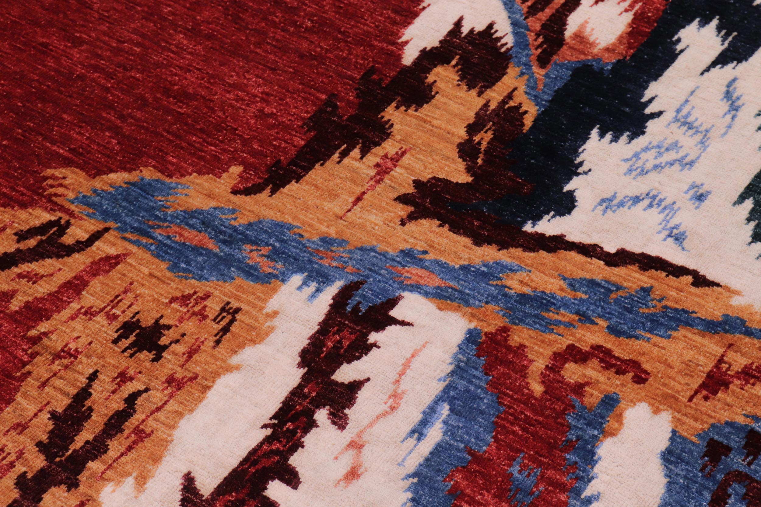 handmade Modern Abstract Red Ivory Hand Knotted RECTANGLE 100% WOOL area rug 8' x 10'