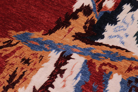 handmade Modern Abstract Red Ivory Hand Knotted RECTANGLE 100% WOOL area rug 8' x 10'