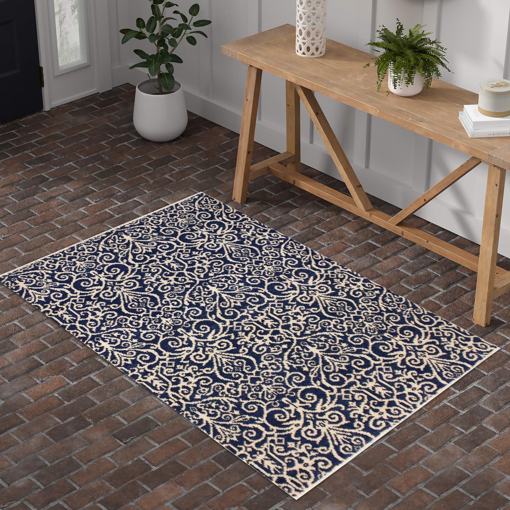 handmade Transitional Cryena Blue Ivory Hand Knotted RECTANGLE 100% WOOL area rug 4' x 6'