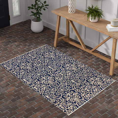 handmade Transitional Cryena Blue Ivory Hand Knotted RECTANGLE 100% WOOL area rug 4' x 6'