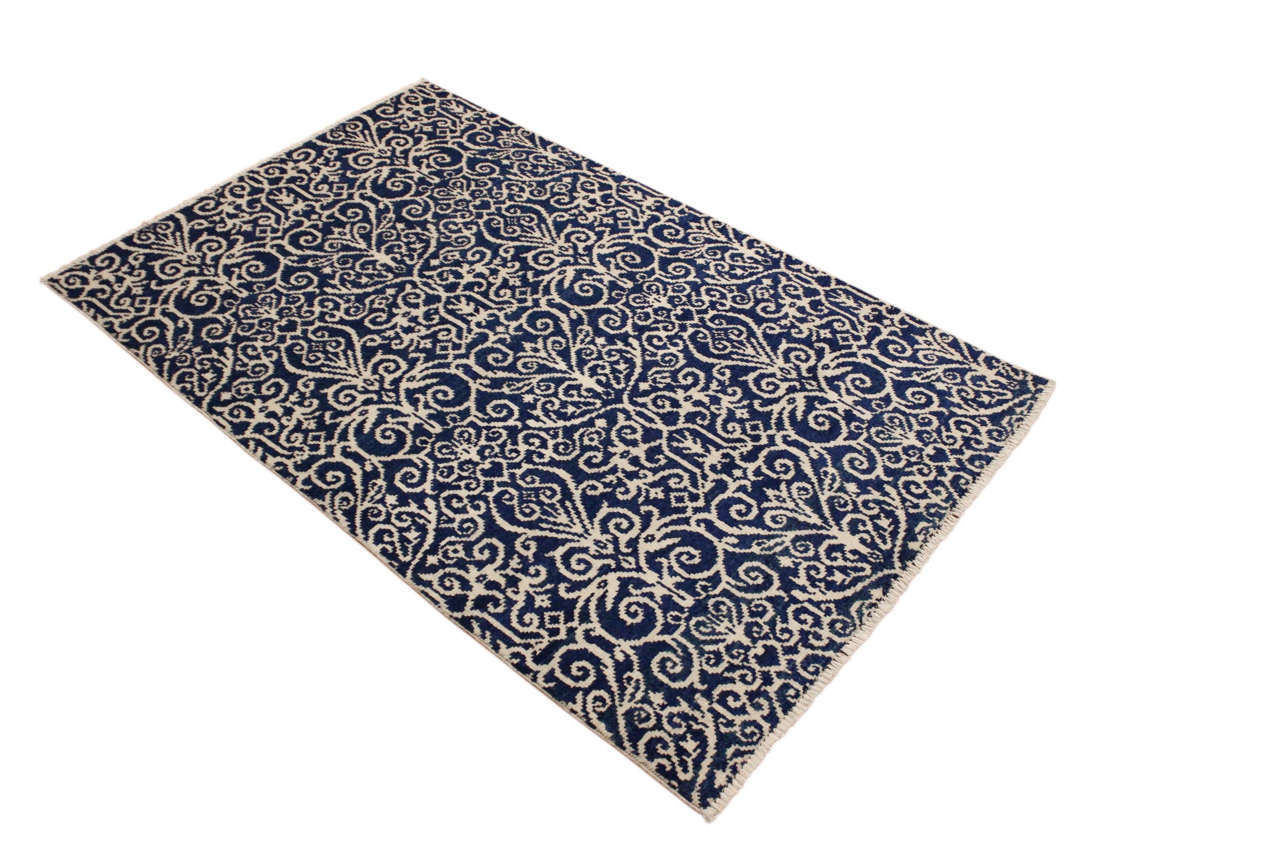 handmade Transitional Cryena Blue Ivory Hand Knotted RECTANGLE 100% WOOL area rug 4' x 6'