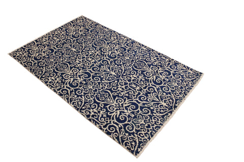 handmade Transitional Cryena Blue Ivory Hand Knotted RECTANGLE 100% WOOL area rug 4' x 6'