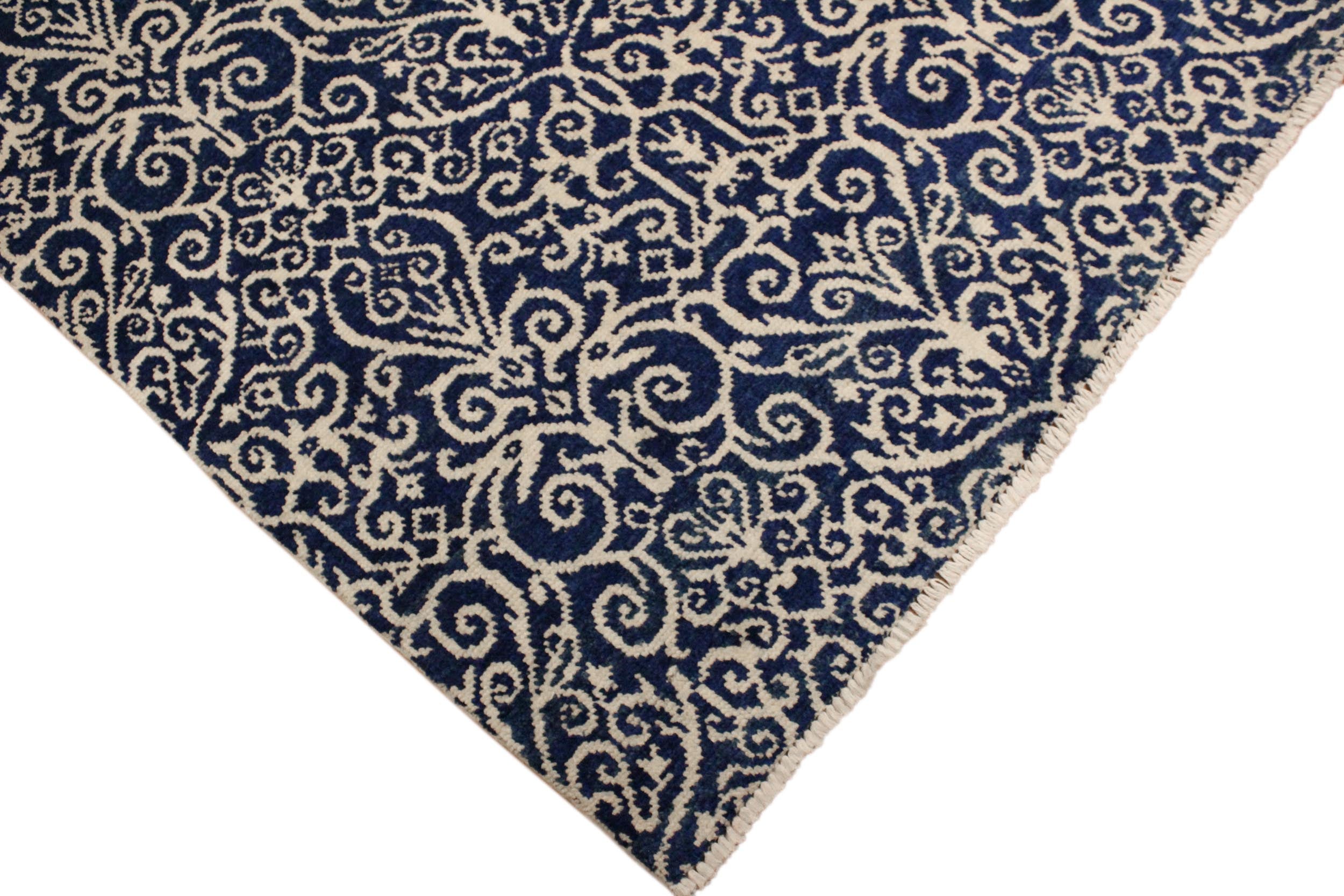 handmade Transitional Cryena Blue Ivory Hand Knotted RECTANGLE 100% WOOL area rug 4' x 6'