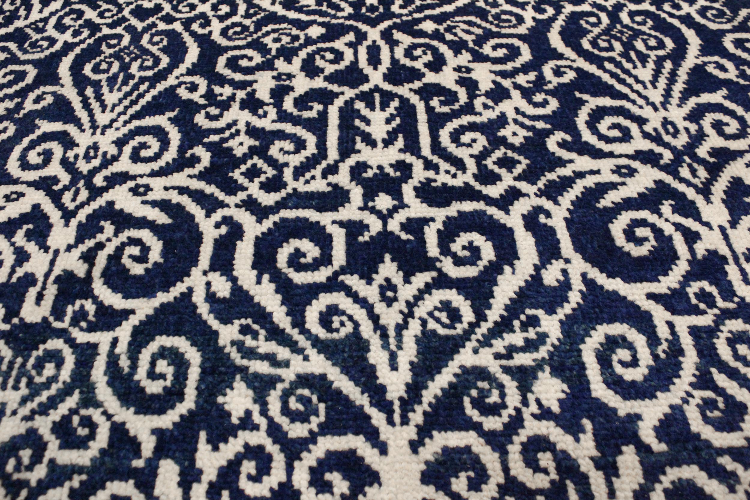 handmade Transitional Cryena Blue Ivory Hand Knotted RECTANGLE 100% WOOL area rug 4' x 6'