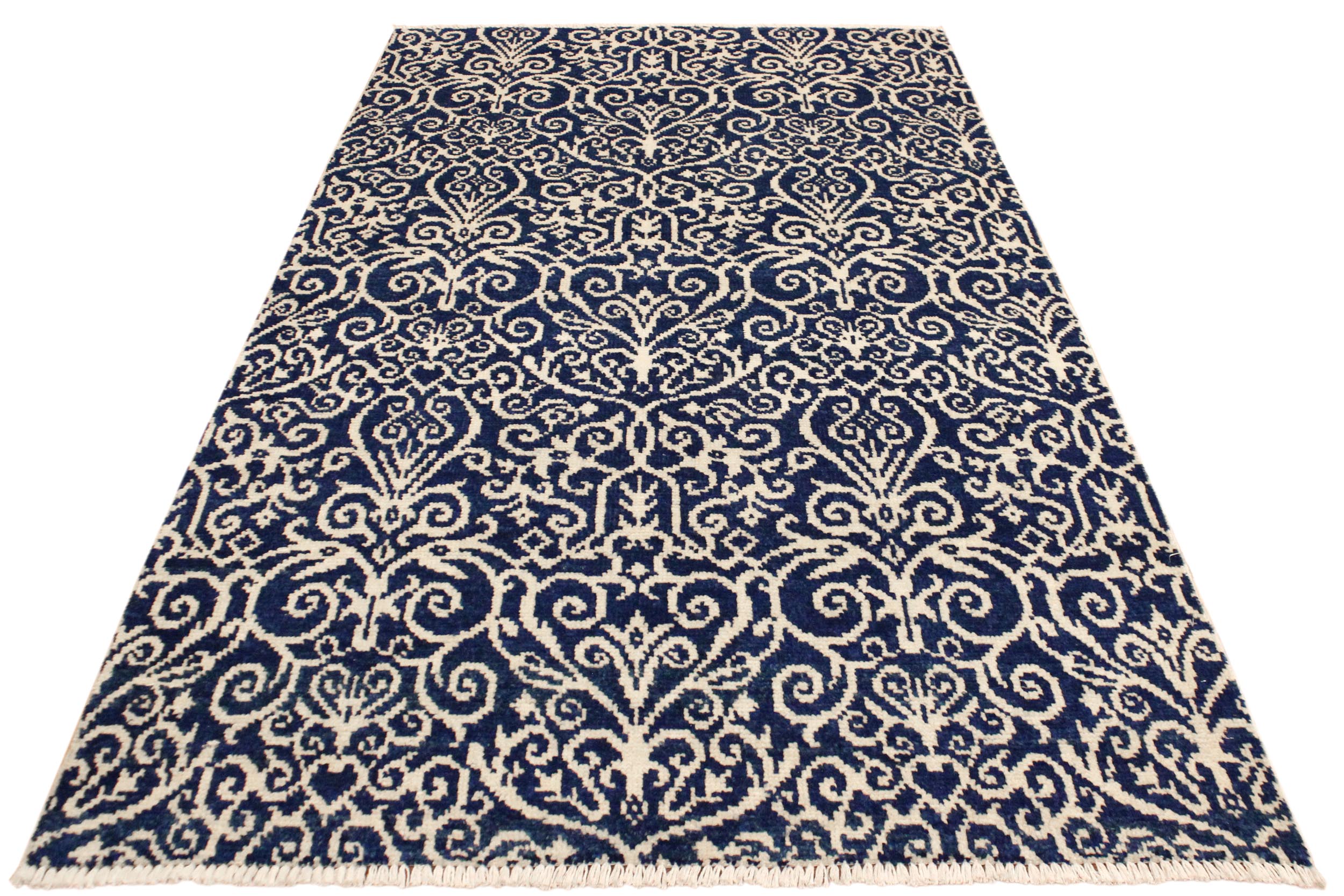 handmade Transitional Cryena Blue Ivory Hand Knotted RECTANGLE 100% WOOL area rug 4' x 6'