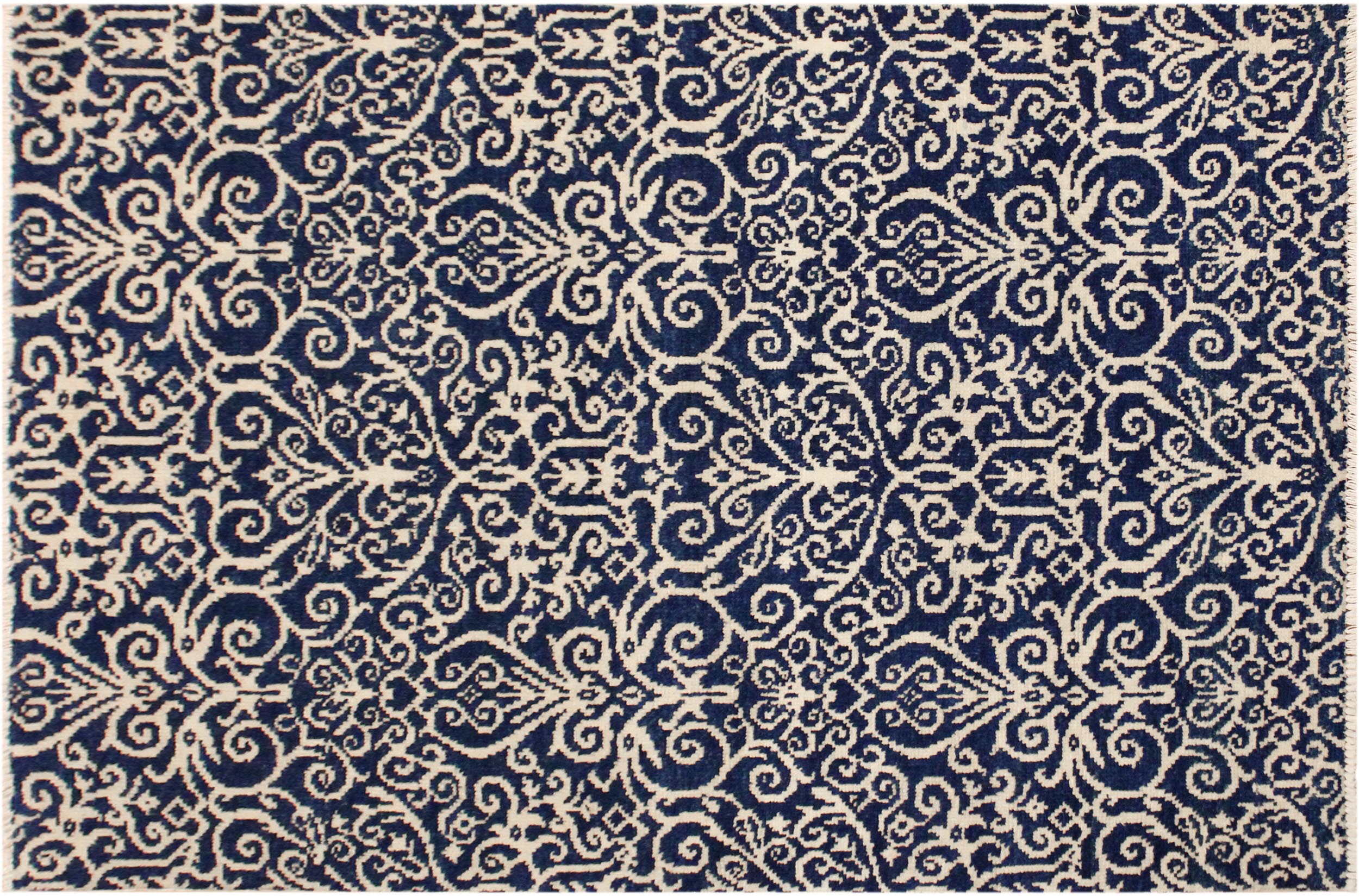 handmade Transitional Cryena Blue Ivory Hand Knotted RECTANGLE 100% WOOL area rug 4' x 6'