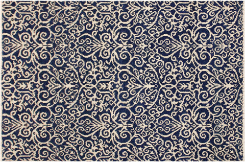 handmade Transitional Cryena Blue Ivory Hand Knotted RECTANGLE 100% WOOL area rug 4' x 6'