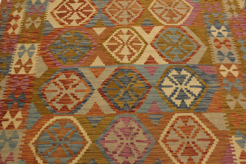 handmade Geometric Kilim Beige Gold Hand-Woven RECTANGLE 100% WOOL area rug 6 x 8