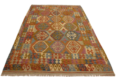handmade Geometric Kilim Beige Gold Hand-Woven RECTANGLE 100% WOOL area rug 6 x 8