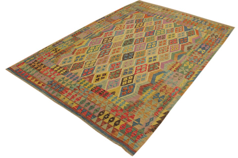 handmade Geometric Kilim Blue Beige Hand-Woven RECTANGLE 100% WOOL area rug 7 x 10
