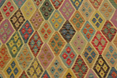 handmade Geometric Kilim Blue Beige Hand-Woven RECTANGLE 100% WOOL area rug 7 x 10
