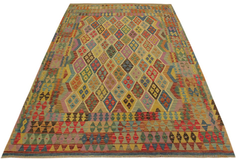handmade Geometric Kilim Blue Beige Hand-Woven RECTANGLE 100% WOOL area rug 7 x 10