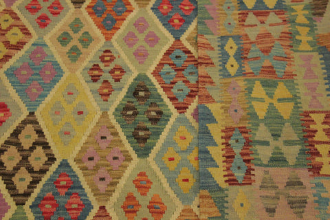 handmade Geometric Kilim Blue Beige Hand-Woven RECTANGLE 100% WOOL area rug 7 x 10