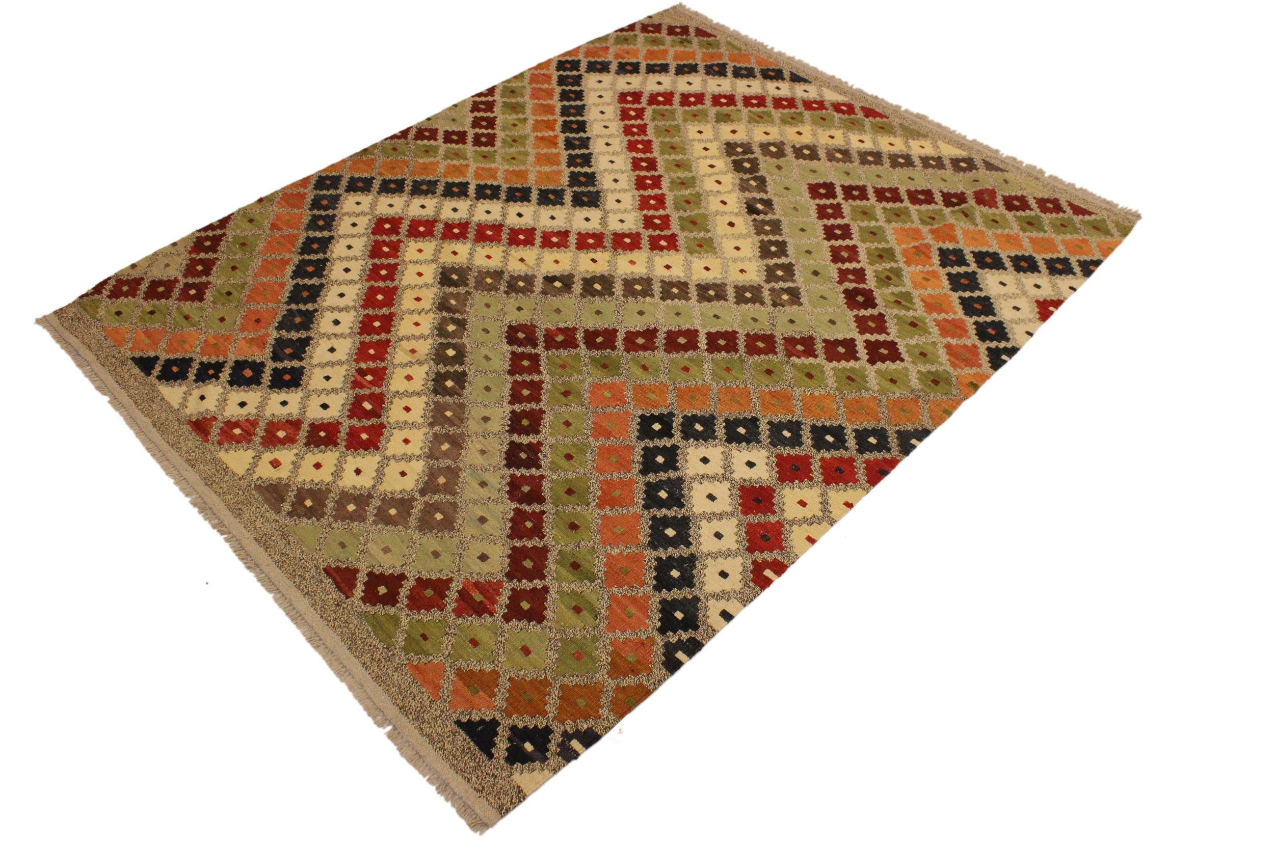 handmade Modern Kilim Gray Brown Hand-Woven RECTANGLE 100% WOOL area rug 5x7