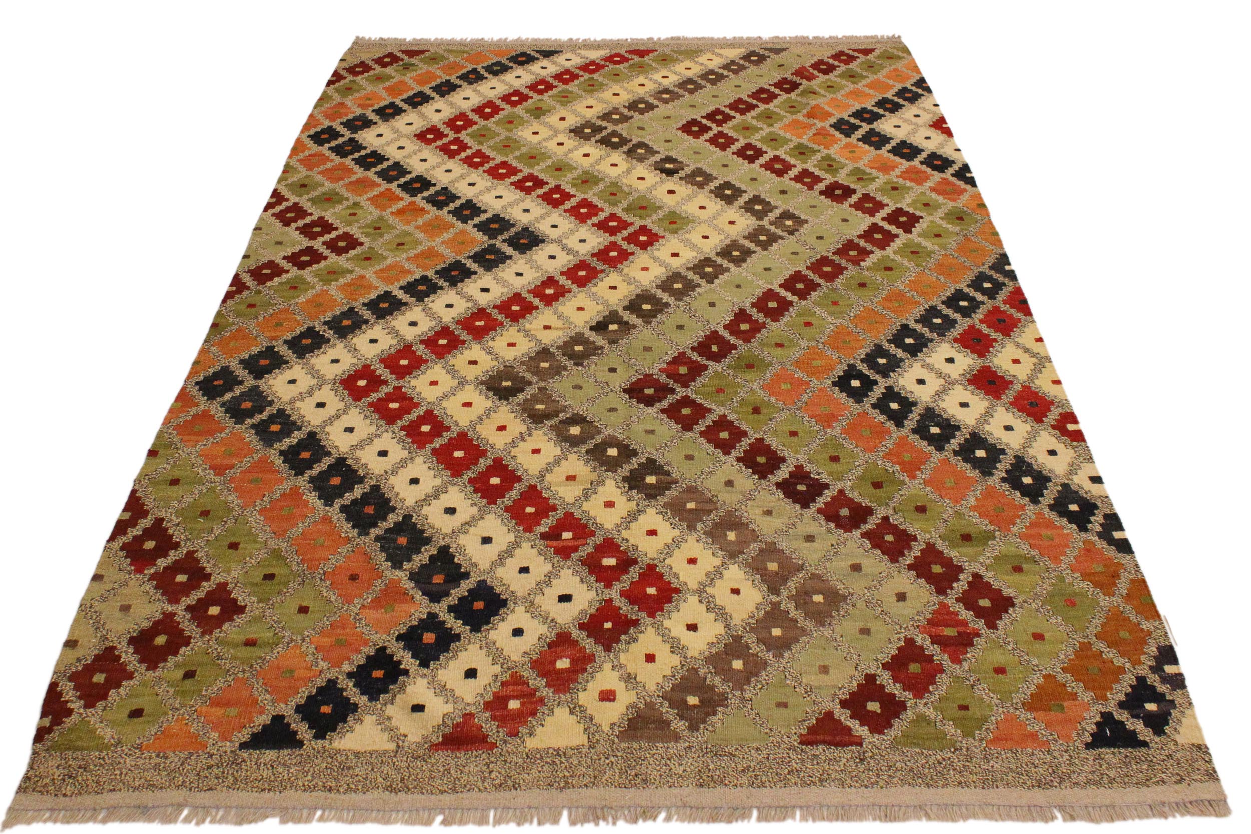 handmade Modern Kilim Gray Brown Hand-Woven RECTANGLE 100% WOOL area rug 5x7