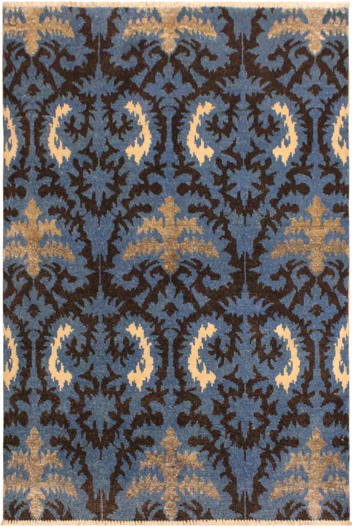handmade Modern Cianna Lt. Blue Charcoal Hand Knotted RECTANGLE WOOL&VISCOU area rug 4X6
