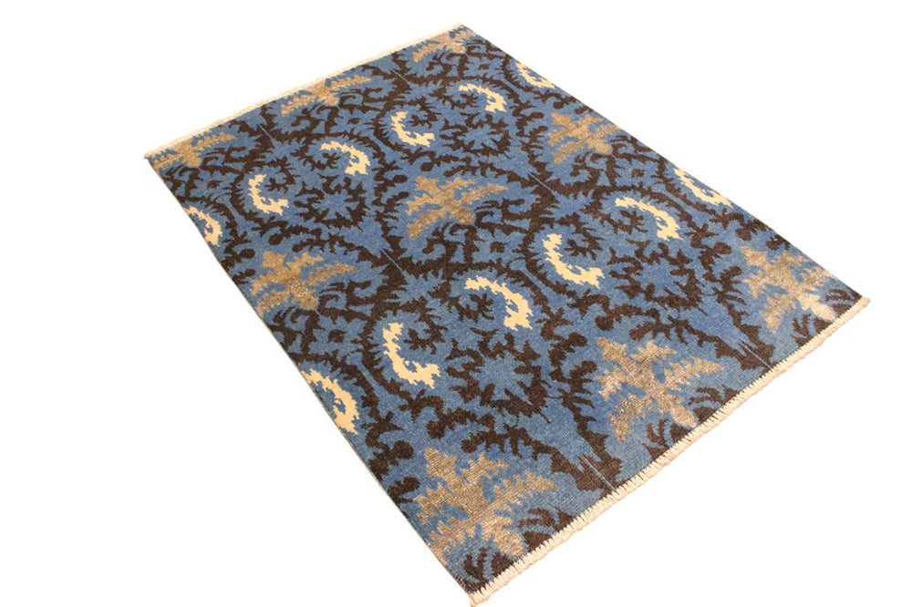 handmade Modern Cianna Lt. Blue Charcoal Hand Knotted RECTANGLE WOOL&VISCOU area rug 4X6