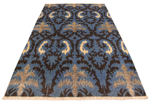 handmade Modern Cianna Lt. Blue Charcoal Hand Knotted RECTANGLE WOOL&VISCOU area rug 4' x 6'