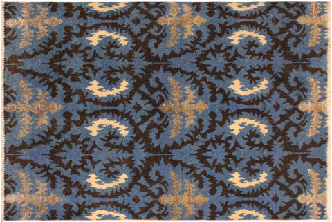 handmade Modern Cianna Lt. Blue Charcoal Hand Knotted RECTANGLE WOOL&VISCOU area rug 4' x 6'