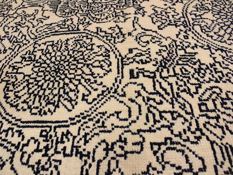 handmade Modern Firesse Ivory Blue Hand Knotted RECTANGLE WOOL&SILK area rug 4x6